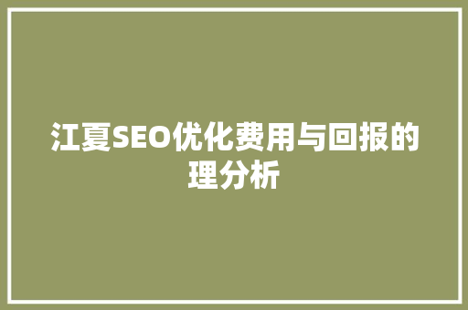 江夏SEO优化费用与回报的理分析 必应SEO