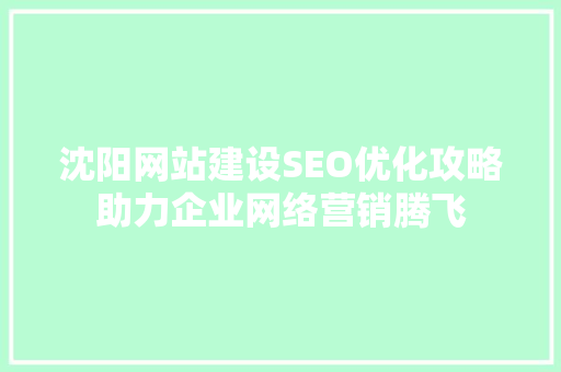 沈阳网站建设SEO优化攻略助力企业网络营销腾飞 神马SEO