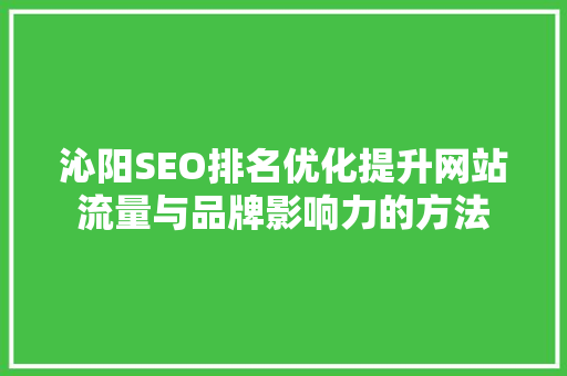 沁阳SEO排名优化提升网站流量与品牌影响力的方法 SEO关键词
