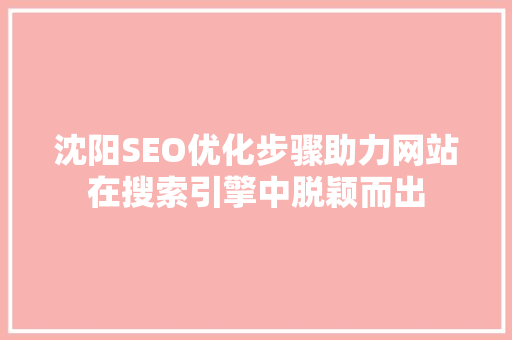 沈阳SEO优化步骤助力网站在搜索引擎中脱颖而出