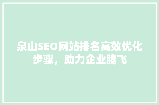 泉山SEO网站排名高效优化步骤，助力企业腾飞 必应SEO