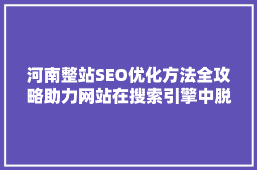 河南整站SEO优化方法全攻略助力网站在搜索引擎中脱颖而出 必应SEO