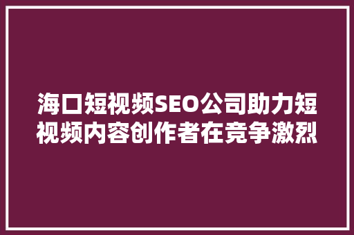 海口短视频SEO公司助力短视频内容创作者在竞争激烈的市场脱颖而出 SEO关键词