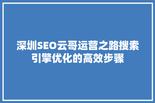 深圳SEO云哥运营之路搜索引擎优化的高效步骤 网站建设公司