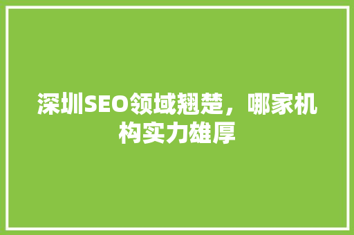 深圳SEO领域翘楚，哪家机构实力雄厚 神马SEO