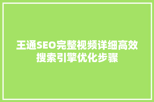 王通SEO完整视频详细高效搜索引擎优化步骤 网站建设公司