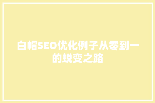 白帽SEO优化例子从零到一的蜕变之路 神马SEO