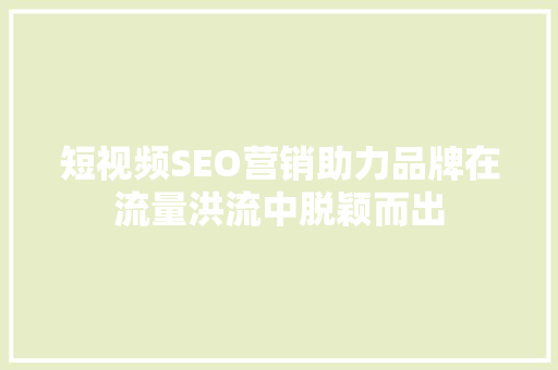 短视频SEO营销助力品牌在流量洪流中脱颖而出
