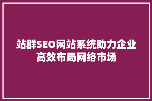 站群SEO网站系统助力企业高效布局网络市场