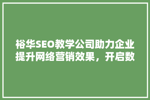 裕华SEO教学公司助力企业提升网络营销效果，开启数字营销新篇章