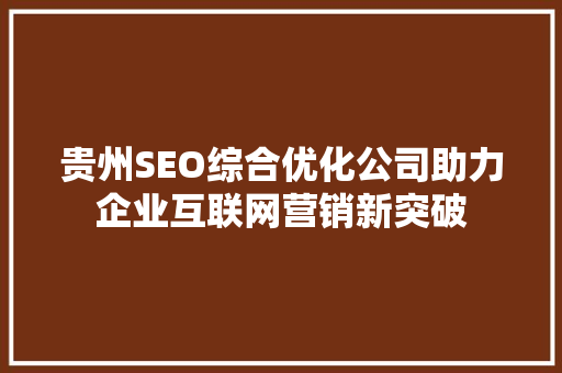 贵州SEO综合优化公司助力企业互联网营销新突破