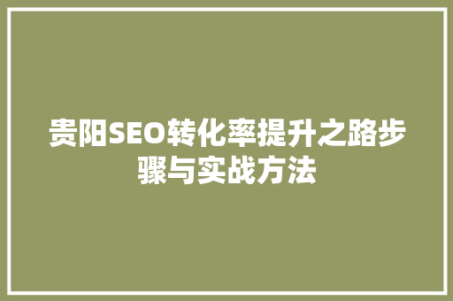 贵阳SEO转化率提升之路步骤与实战方法