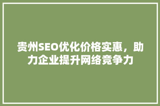 贵州SEO优化价格实惠，助力企业提升网络竞争力