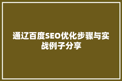 通辽百度SEO优化步骤与实战例子分享