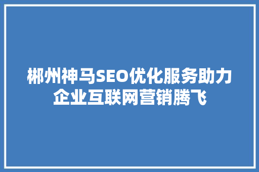 郴州神马SEO优化服务助力企业互联网营销腾飞