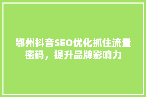 鄂州抖音SEO优化抓住流量密码，提升品牌影响力 必应SEO
