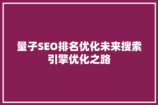 量子SEO排名优化未来搜索引擎优化之路