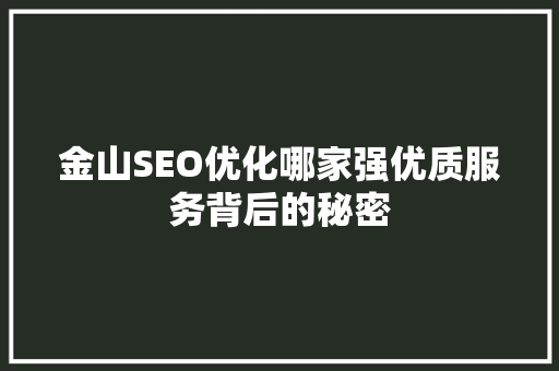 金山SEO优化哪家强优质服务背后的秘密 必应SEO
