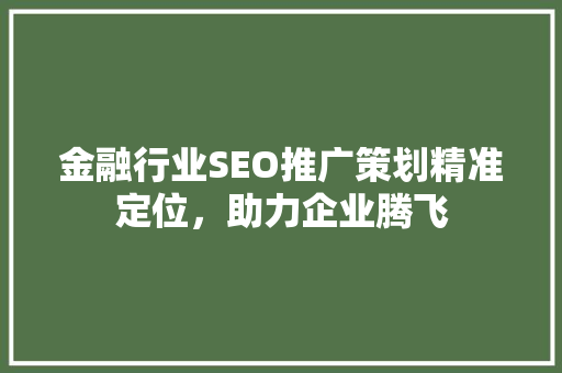 金融行业SEO推广策划精准定位，助力企业腾飞 百度SEO