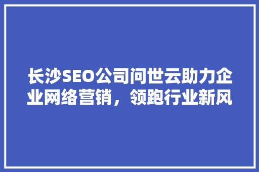 长沙SEO公司问世云助力企业网络营销，领跑行业新风向 网站建设公司
