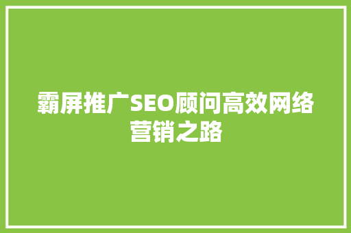 霸屏推广SEO顾问高效网络营销之路