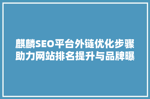 麒麟SEO平台外链优化步骤助力网站排名提升与品牌曝光 搜狗SEO