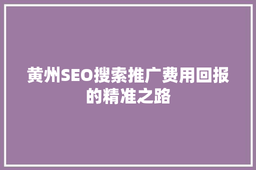 黄州SEO搜索推广费用回报的精准之路