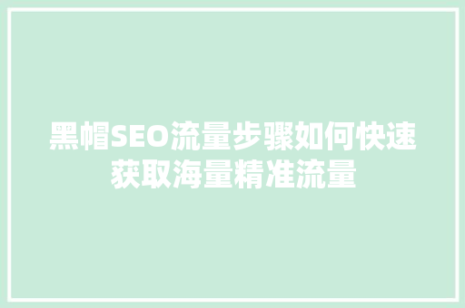 黑帽SEO流量步骤如何快速获取海量精准流量 神马SEO