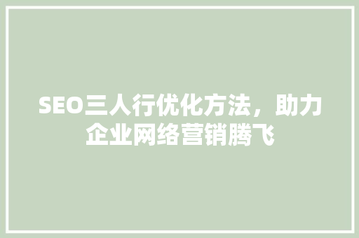 SEO三人行优化方法，助力企业网络营销腾飞 神马SEO