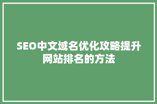 SEO中文域名优化攻略提升网站排名的方法 神马SEO