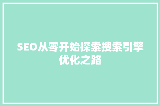 SEO从零开始探索搜索引擎优化之路