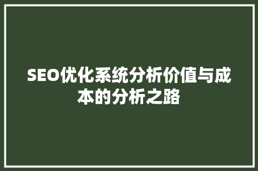 SEO优化系统分析价值与成本的分析之路
