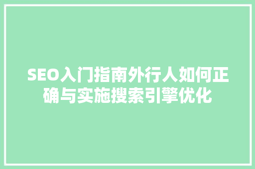 SEO入门指南外行人如何正确与实施搜索引擎优化