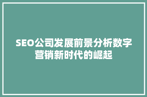 SEO公司发展前景分析数字营销新时代的崛起