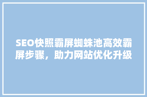 SEO快照霸屏蜘蛛池高效霸屏步骤，助力网站优化升级 必应SEO
