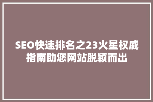 SEO快速排名之23火星权威指南助您网站脱颖而出 必应SEO