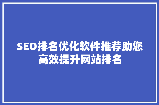 SEO排名优化软件推荐助您高效提升网站排名 网站建设公司