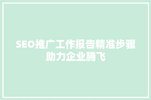 SEO推广工作报告精准步骤助力企业腾飞 SEO关键词