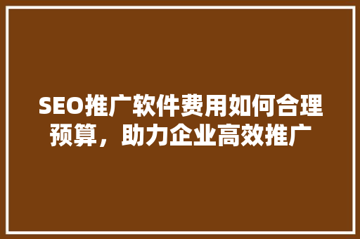 SEO推广软件费用如何合理预算，助力企业高效推广 SEO关键词