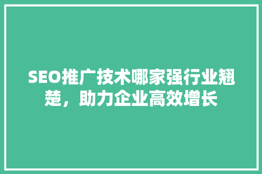 SEO推广技术哪家强行业翘楚，助力企业高效增长