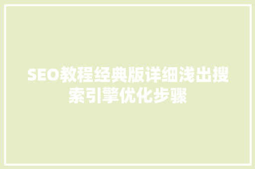 SEO教程经典版详细浅出搜索引擎优化步骤 网站建设公司