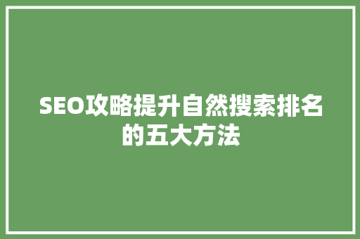 SEO攻略提升自然搜索排名的五大方法 神马SEO