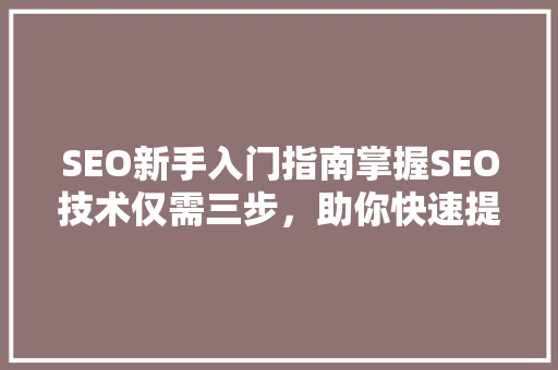 SEO新手入门指南掌握SEO技术仅需三步，助你快速提升网站排名 搜狗SEO