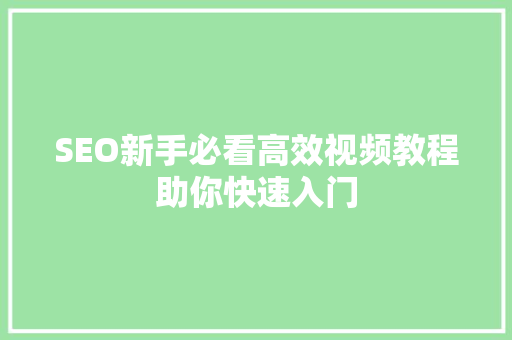 SEO新手必看高效视频教程助你快速入门 百度SEO