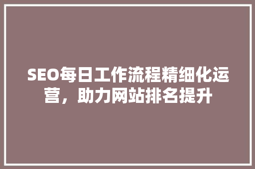 SEO每日工作流程精细化运营，助力网站排名提升 SEO关键词