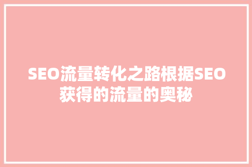 SEO流量转化之路根据SEO获得的流量的奥秘 SEO关键词