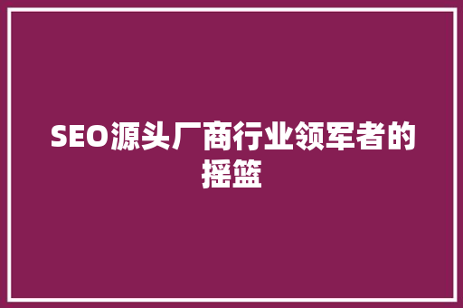 SEO源头厂商行业领军者的摇篮