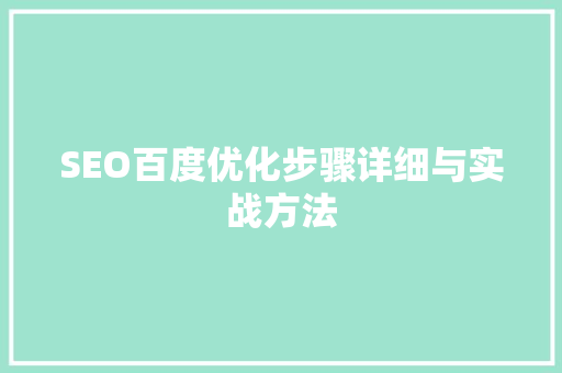 SEO百度优化步骤详细与实战方法