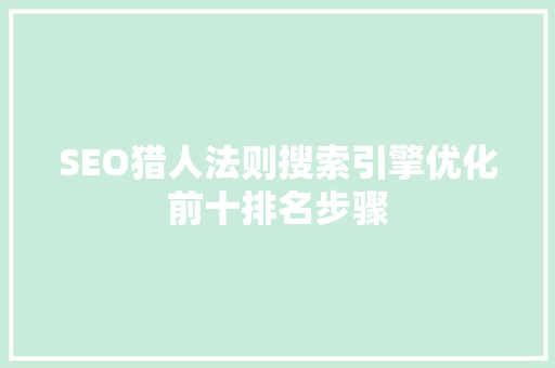 SEO猎人法则搜索引擎优化前十排名步骤 百度SEO