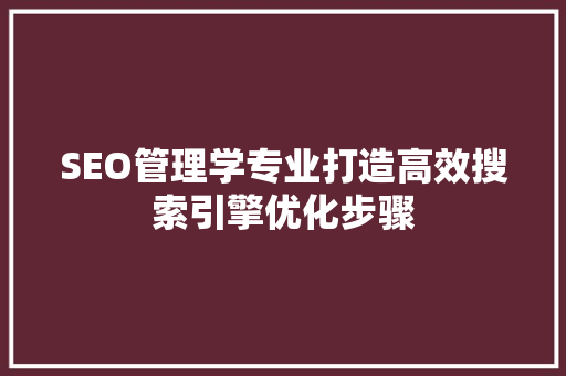 SEO管理学专业打造高效搜索引擎优化步骤 百度SEO